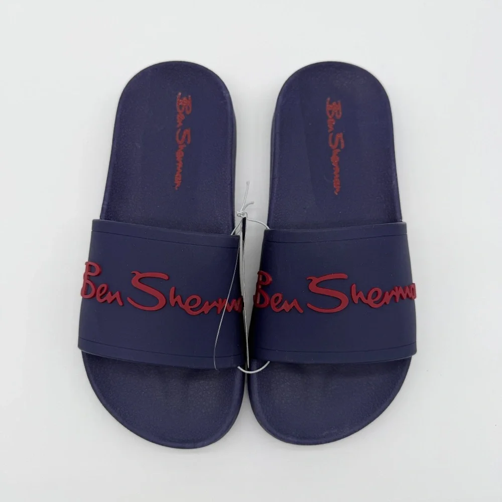 Ben Sherman Waterford Logo Slide Sandals Shower Shoes Mens Casual Blue Red 7 NEW